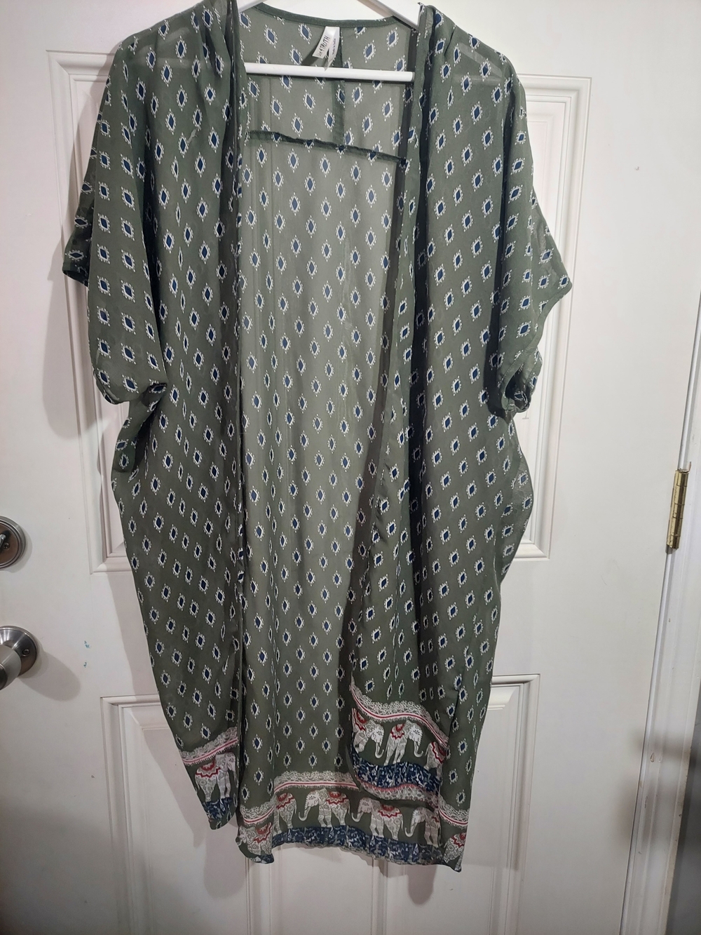 Live 4 Truth Olive Green Elephant Printed Accents Kimono